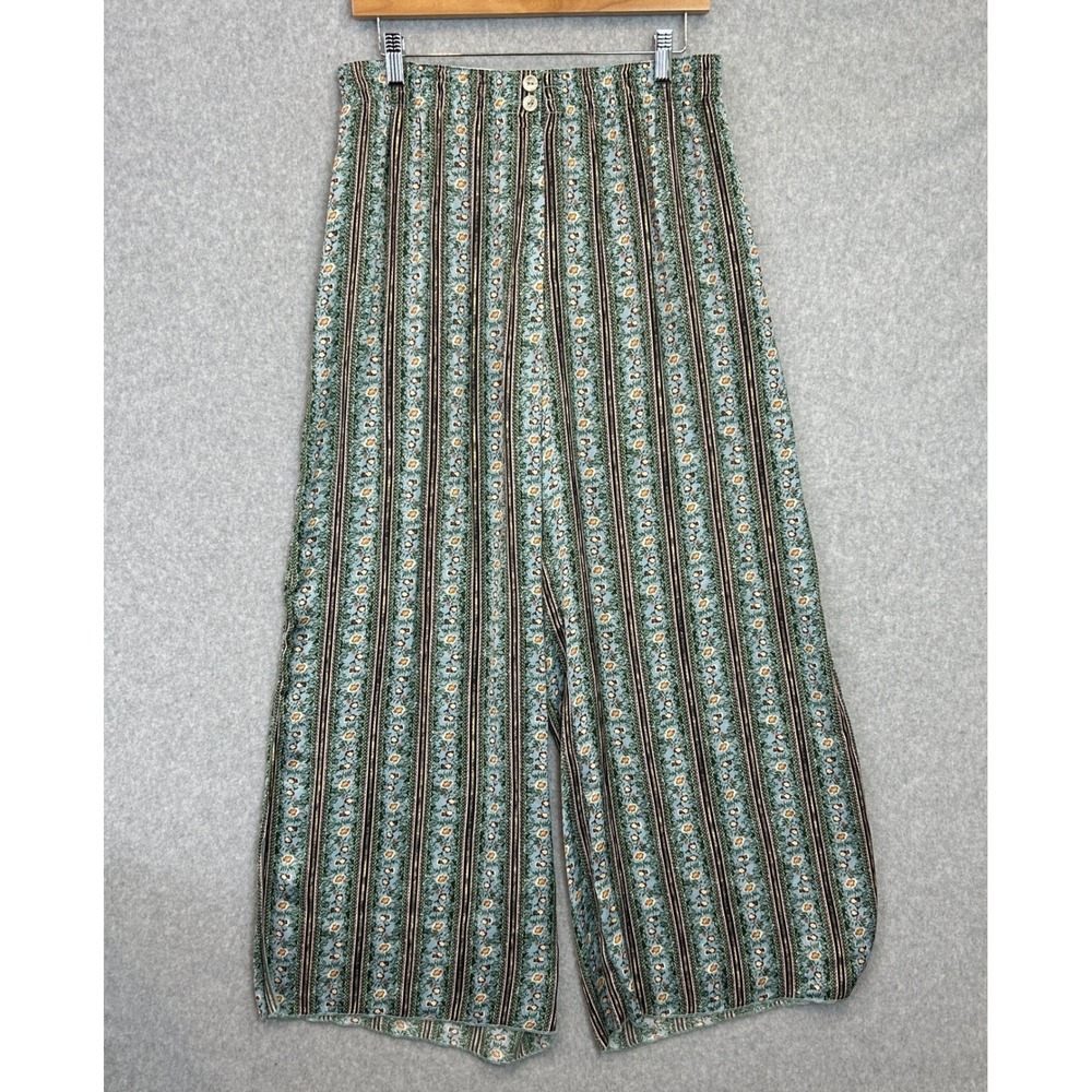 Intimately Free People Wide Leg Pants Blue Floral Stripe Boho Flowy Size Medium